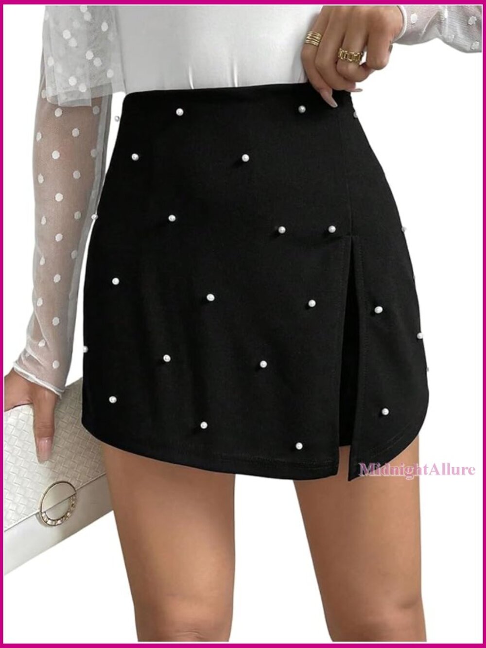 Pearl Beaded Skort Elastic High Waist Cocktail Party Dressy Shorts
